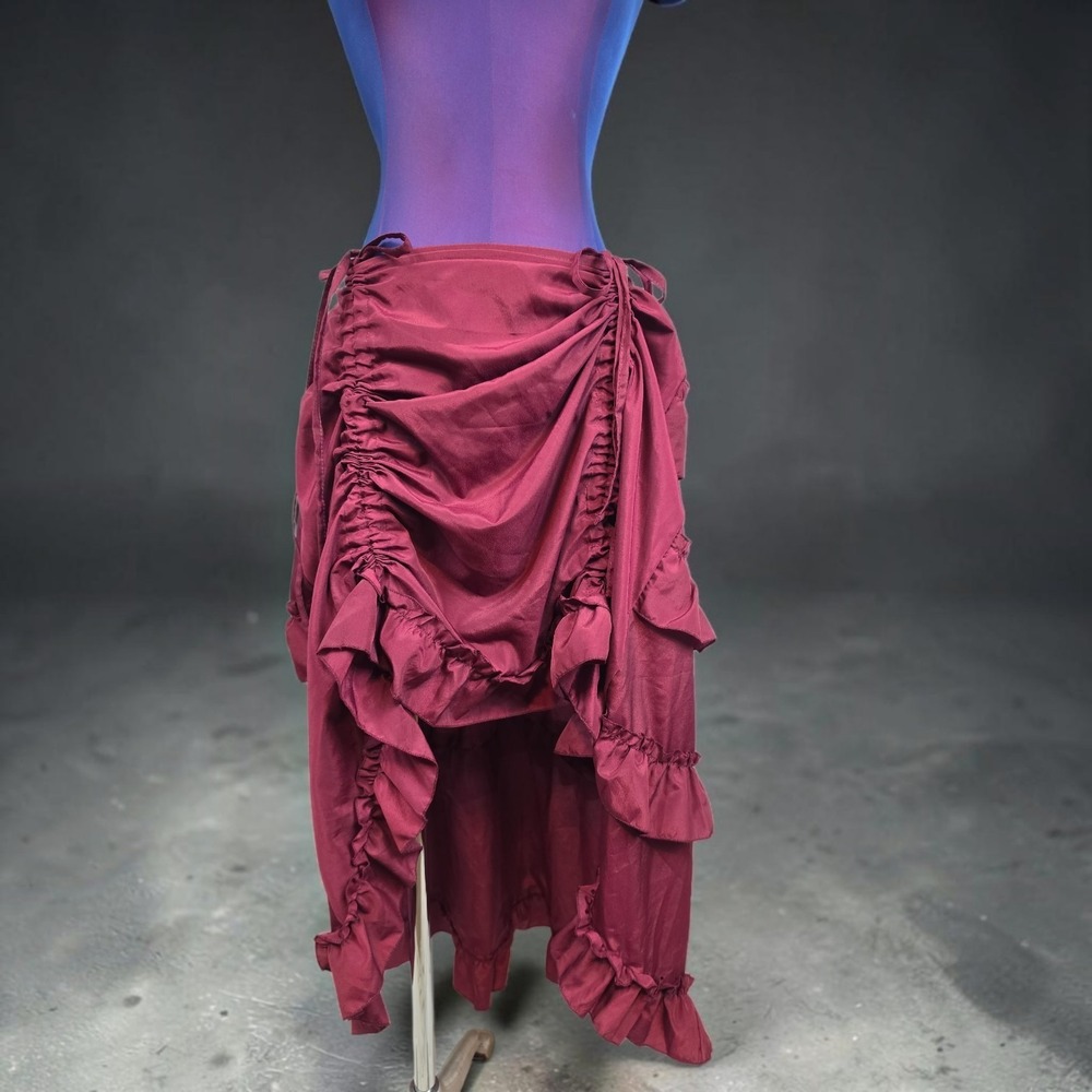 Charmian Burgundy Steampunk Victorian Ruffle High Low Skirt Size M Burgundy Wine